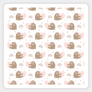 Sloth Rainbow And Hearts Pattern Sticker